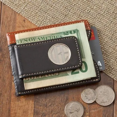 Two-Toned Personalized Leather Magnetic Money Clip Wallet