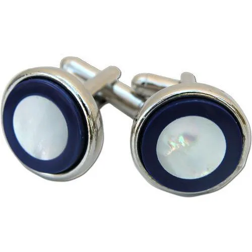 Round Silver Cufflinks with Lapis and Mother of Pearl