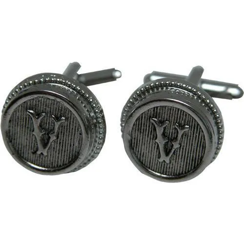 Round Silver Initial Cufflinks